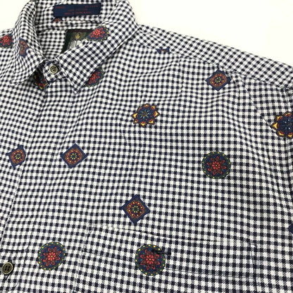[Used] Genera Long Sleeve Shirt 80s-90s Gingham Check Shirt Cotton Shirt White/Navy L Long Sleeve -1 Multicolor [Kakogawa Logistics] 