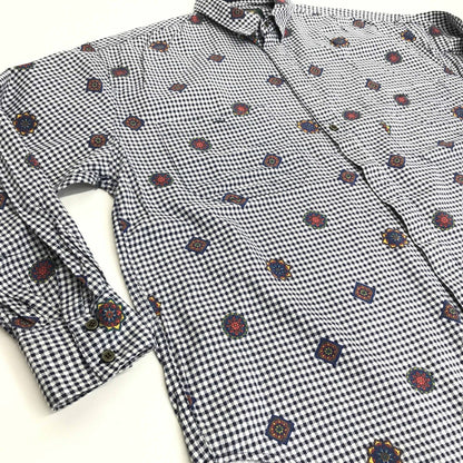 [Used] Genera Long Sleeve Shirt 80s-90s Gingham Check Shirt Cotton Shirt White/Navy L Long Sleeve -1 Multicolor [Kakogawa Logistics] 