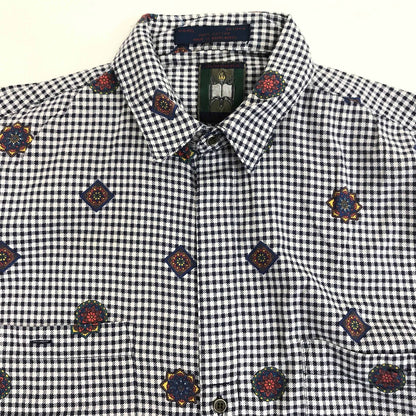 [Used] Genera Long Sleeve Shirt 80s-90s Gingham Check Shirt Cotton Shirt White/Navy L Long Sleeve -1 Multicolor [Kakogawa Logistics] 