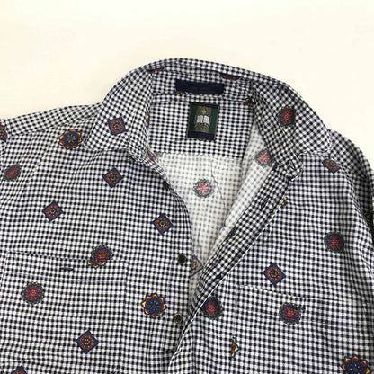 [Used] Genera Long Sleeve Shirt 80s-90s Gingham Check Shirt Cotton Shirt White/Navy L Long Sleeve -1 Multicolor [Kakogawa Logistics] 