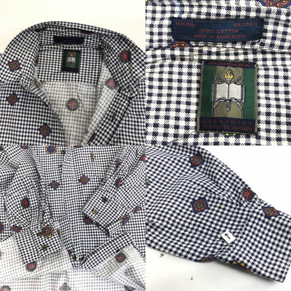 [Used] Genera Long Sleeve Shirt 80s-90s Gingham Check Shirt Cotton Shirt White/Navy L Long Sleeve -1 Multicolor [Kakogawa Logistics] 