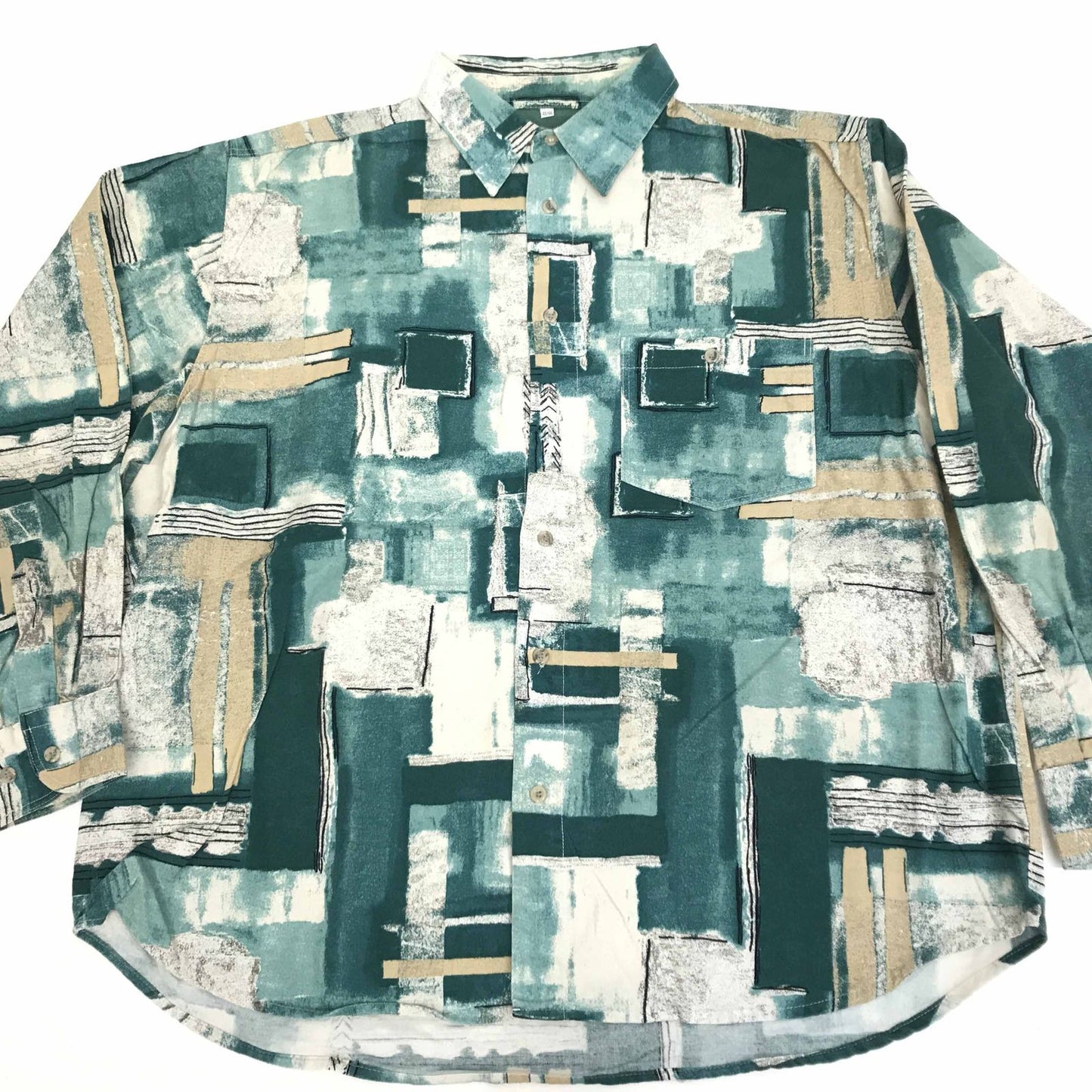 【中古】 長袖シャツ 80? 90年代 総柄シャツ コットンシャツ グリーン系 XXL 長袖 -12 その他【加古川物流】