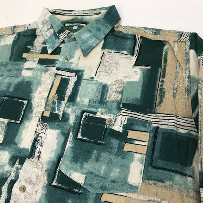 [Used] Long-sleeved shirt, 80s? 90s, all-over print shirt, cotton shirt, green, XXL, long sleeves, -12, others [Kakogawa Logistics] 