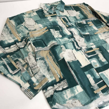 [Used] Long-sleeved shirt, 80s? 90s, all-over print shirt, cotton shirt, green, XXL, long sleeves, -12, others [Kakogawa Logistics] 