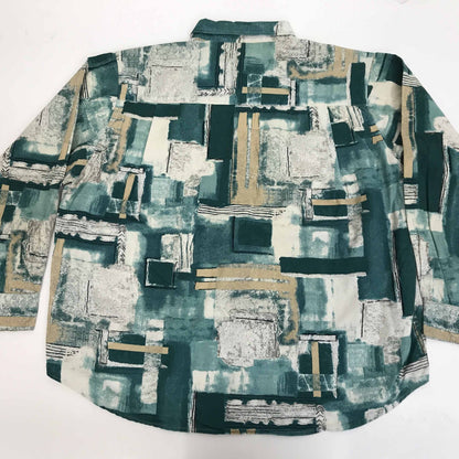 [Used] Long-sleeved shirt, 80s? 90s, all-over print shirt, cotton shirt, green, XXL, long sleeves, -12, others [Kakogawa Logistics] 