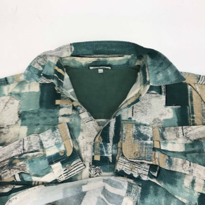 [Used] Long-sleeved shirt, 80s? 90s, all-over print shirt, cotton shirt, green, XXL, long sleeves, -12, others [Kakogawa Logistics] 