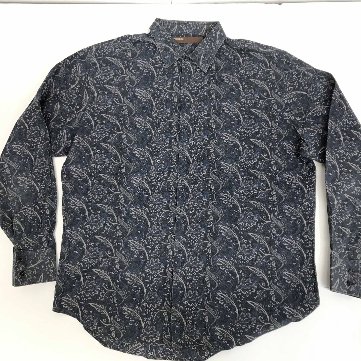 【中古】PERRY ELLIS | ペリーエリス 長袖シャツ ペリーエリス 90～ 00年代 総柄シャツ コットンシャツ ブラック・グレーパープル・ブルー系 XXL 長袖 -3 グレー サイズ：XL【加古川物流】