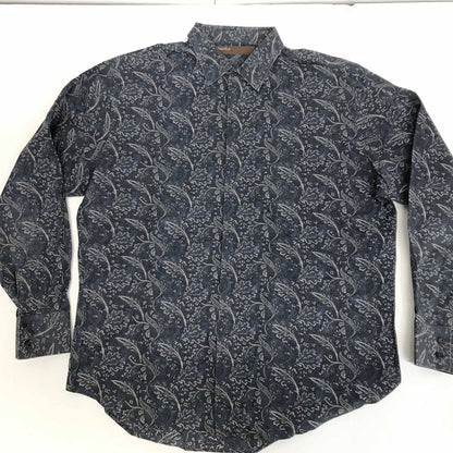 【中古】PERRY ELLIS | ペリーエリス 長袖シャツ ペリーエリス 90～ 00年代 総柄シャツ コットンシャツ ブラック・グレーパープル・ブルー系 XXL 長袖 -3 グレー サイズ：XL【加古川物流】