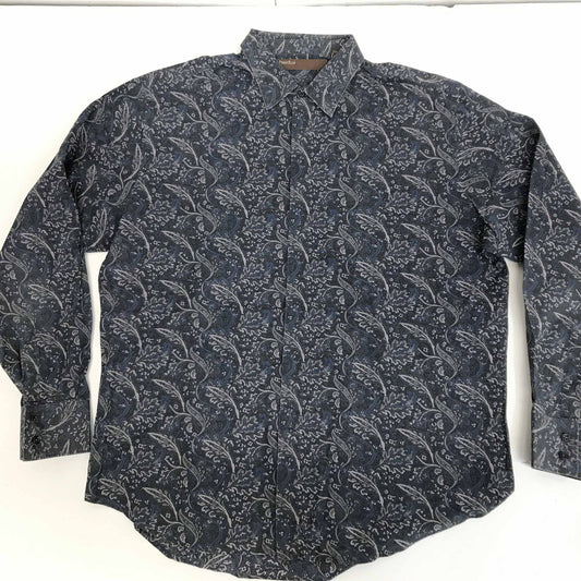 【中古】PERRY ELLIS | ペリーエリス 長袖シャツ ペリーエリス 90～ 00年代 総柄シャツ コットンシャツ ブラック・グレーパープル・ブルー系 XXL 長袖 -3 グレー サイズ：XL【加古川物流】