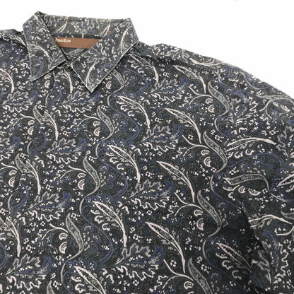 【中古】PERRY ELLIS | ペリーエリス 長袖シャツ ペリーエリス 90～ 00年代 総柄シャツ コットンシャツ ブラック・グレーパープル・ブルー系 XXL 長袖 -3 グレー サイズ：XL【加古川物流】