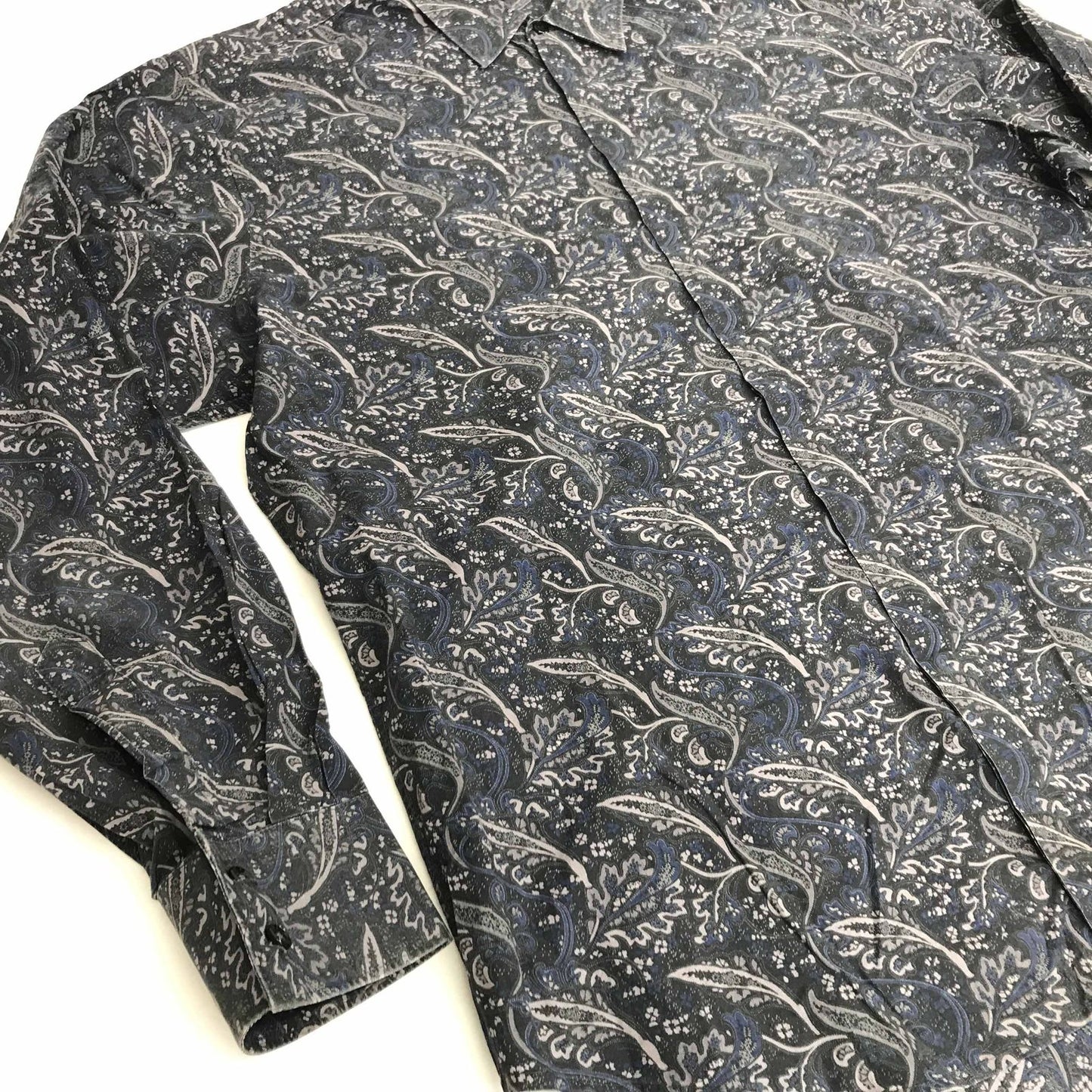 【中古】PERRY ELLIS | ペリーエリス 長袖シャツ ペリーエリス 90～ 00年代 総柄シャツ コットンシャツ ブラック・グレーパープル・ブルー系 XXL 長袖 -3 グレー サイズ：XL【加古川物流】