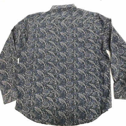 【中古】PERRY ELLIS | ペリーエリス 長袖シャツ ペリーエリス 90～ 00年代 総柄シャツ コットンシャツ ブラック・グレーパープル・ブルー系 XXL 長袖 -3 グレー サイズ：XL【加古川物流】