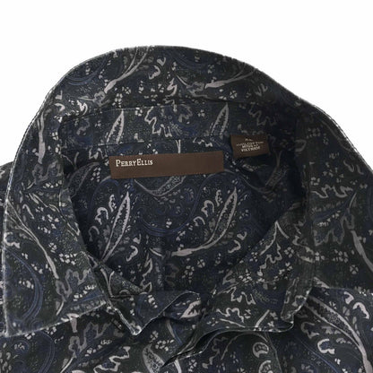 【中古】PERRY ELLIS | ペリーエリス 長袖シャツ ペリーエリス 90～ 00年代 総柄シャツ コットンシャツ ブラック・グレーパープル・ブルー系 XXL 長袖 -3 グレー サイズ：XL【加古川物流】