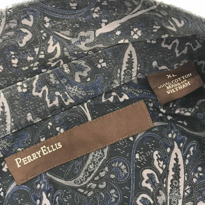 【中古】PERRY ELLIS | ペリーエリス 長袖シャツ ペリーエリス 90～ 00年代 総柄シャツ コットンシャツ ブラック・グレーパープル・ブルー系 XXL 長袖 -3 グレー サイズ：XL【加古川物流】