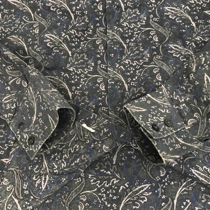 【中古】PERRY ELLIS | ペリーエリス 長袖シャツ ペリーエリス 90～ 00年代 総柄シャツ コットンシャツ ブラック・グレーパープル・ブルー系 XXL 長袖 -3 グレー サイズ：XL【加古川物流】