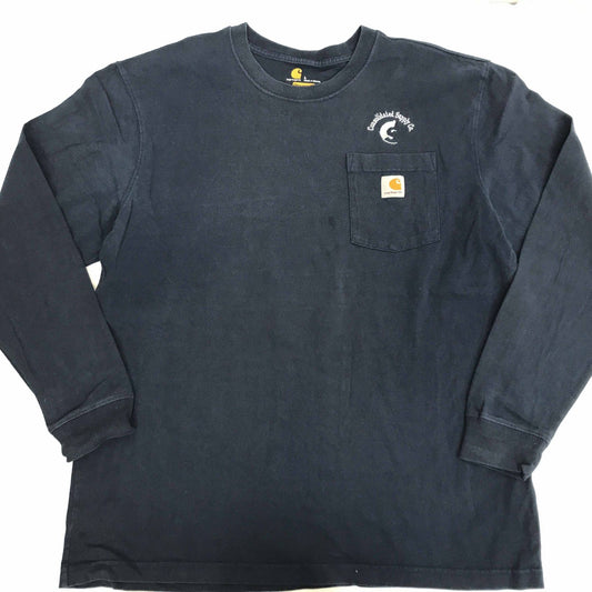 【中古】Carhartt | カーハート 半袖Ｔシャツ カーハート ORIGINAL FIT ワンポイントロゴ 胸企業刺繍入り ポケットTシャツ ポケＴ ネイビー L 長袖 ネイビー サイズ：L【加古川物流】