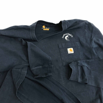 【中古】Carhartt | カーハート 半袖Ｔシャツ カーハート ORIGINAL FIT ワンポイントロゴ 胸企業刺繍入り ポケットTシャツ ポケＴ ネイビー L 長袖 ネイビー サイズ：L【加古川物流】