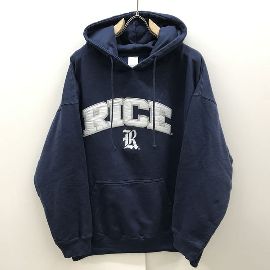 【中古】 パーカー ユーズド コットン長袖パーカー RICE UNIVERSITY ビッグアップリケ＆刺繍いり ネイビー 2XL ビッグサイズ！ ネイビー【加古川物流】