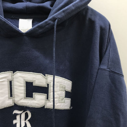 【中古】 パーカー ユーズド コットン長袖パーカー RICE UNIVERSITY ビッグアップリケ＆刺繍いり ネイビー 2XL ビッグサイズ！ ネイビー【加古川物流】