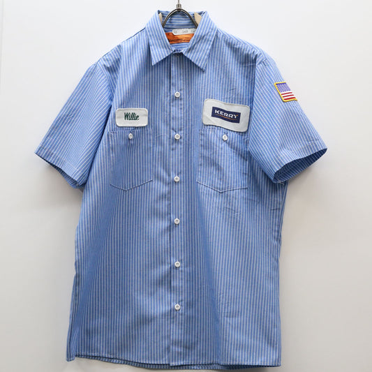 【中古】 半袖シャツ テックスリリース 半袖ワークシャツ ストライプ KERRY ワッペンM ブルー サイズ：M【加古川物流】