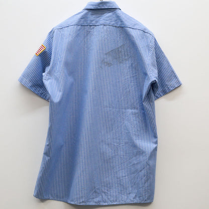【中古】 半袖シャツ テックスリリース 半袖ワークシャツ ストライプ KERRY ワッペンM ブルー サイズ：M【加古川物流】