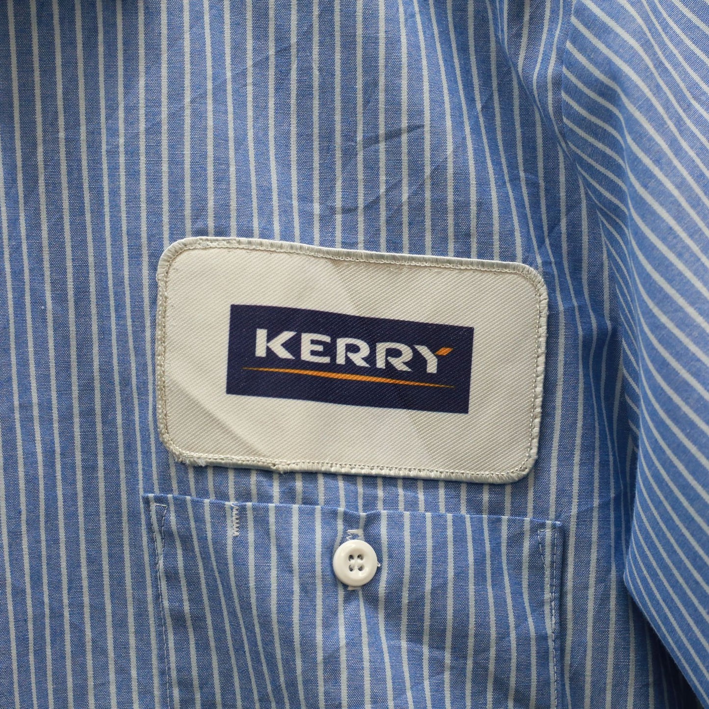 【中古】 半袖シャツ テックスリリース 半袖ワークシャツ ストライプ KERRY ワッペンM ブルー サイズ：M【加古川物流】