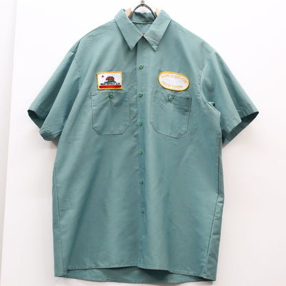 [Used] Short-sleeved shirt Perfect Short-sleeved work shirt Patch Bear Green L Green Size: L [Kakogawa Logistics] 