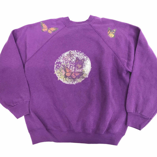 [Used] Sweatshirt Tartex 80s-90s Butterfly Print Raglan Sweatshirt Purple XL Long Sleeve -13 Purple [Kakogawa Logistics] 