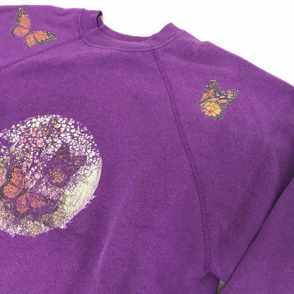 [Used] Sweatshirt Tartex 80s-90s Butterfly Print Raglan Sweatshirt Purple XL Long Sleeve -13 Purple [Kakogawa Logistics] 