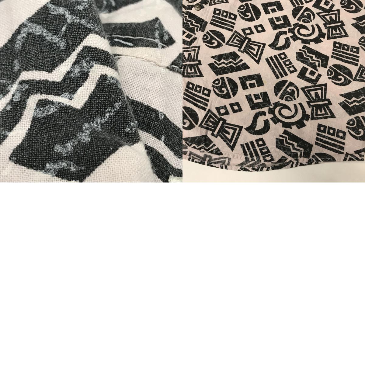 【中古】 半袖シャツ 80～90年代 ピンクとブラック ポップエスニック全柄 総柄半袖 シャツ アロハシャツ ロカビリー風？ XL ピンク【加古川物流】