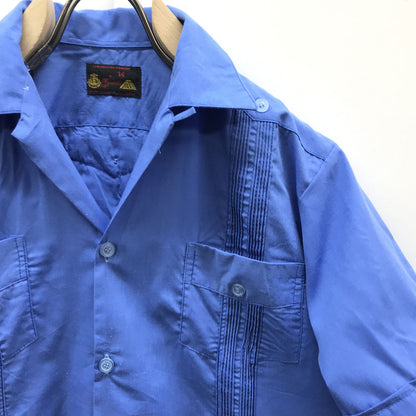 [Used] Long-sleeved shirt, Yucatan, 60s-70s, short-sleeved, vintage, kids' Cuban shirt, children's clothing, GYAYABERA SHIRTS, deep sax blue, parent-child pair, blue [Kakogawa Logistics] 