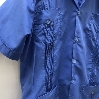 [Used] Long-sleeved shirt, Yucatan, 60s-70s, short-sleeved, vintage, kids' Cuban shirt, children's clothing, GYAYABERA SHIRTS, deep sax blue, parent-child pair, blue [Kakogawa Logistics] 
