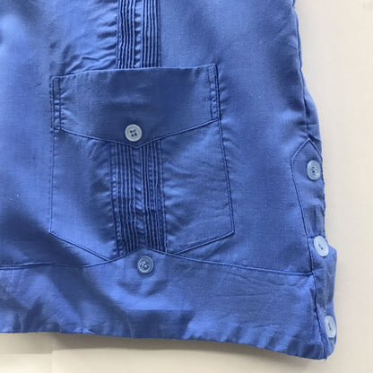 [Used] Long-sleeved shirt, Yucatan, 60s-70s, short-sleeved, vintage, kids' Cuban shirt, children's clothing, GYAYABERA SHIRTS, deep sax blue, parent-child pair, blue [Kakogawa Logistics] 