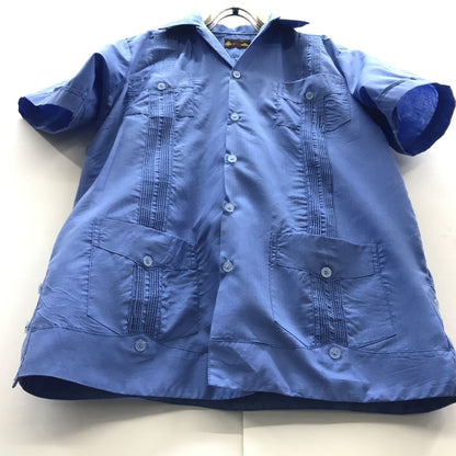 [Used] Long-sleeved shirt, Yucatan, 60s-70s, short-sleeved, vintage, kids' Cuban shirt, children's clothing, GYAYABERA SHIRTS, deep sax blue, parent-child pair, blue [Kakogawa Logistics] 