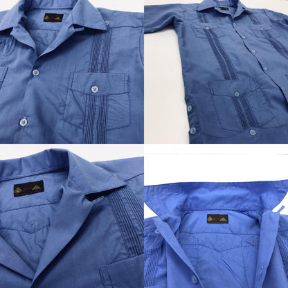 [Used] Long-sleeved shirt, Yucatan, 60s-70s, short-sleeved, vintage, kids' Cuban shirt, children's clothing, GYAYABERA SHIRTS, deep sax blue, parent-child pair, blue [Kakogawa Logistics] 
