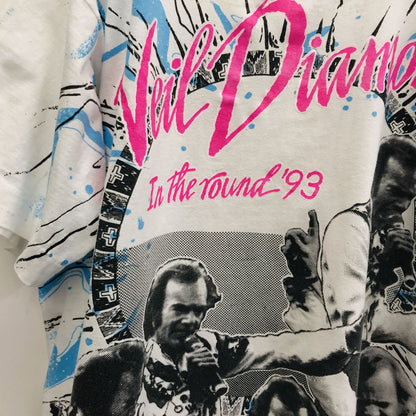 [Used] Short-sleeved T-shirt Neil Diamond 90s Short-sleeved T-shirt All-over pattern IN THE ROUND TOUR 1993 Rock T-shirt Band T-shirt White XL White [Kakogawa Logistics] 