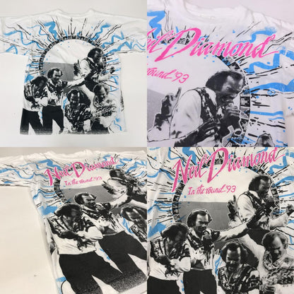 [Used] Short-sleeved T-shirt Neil Diamond 90s Short-sleeved T-shirt All-over pattern IN THE ROUND TOUR 1993 Rock T-shirt Band T-shirt White XL White [Kakogawa Logistics] 