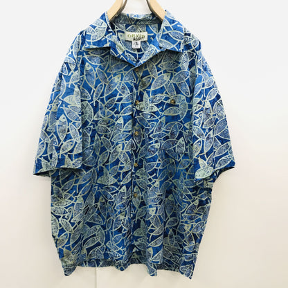 [Used] Orvis long-sleeved shirt, 90s-00s, short-sleeved all-over print shirt, fish pattern, tie-dye style, all-over print shirt, equivalent to XXL, blue, size L [Kakogawa Logistics] 