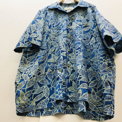 [Used] Orvis long-sleeved shirt, 90s-00s, short-sleeved all-over print shirt, fish pattern, tie-dye style, all-over print shirt, equivalent to XXL, blue, size L [Kakogawa Logistics] 