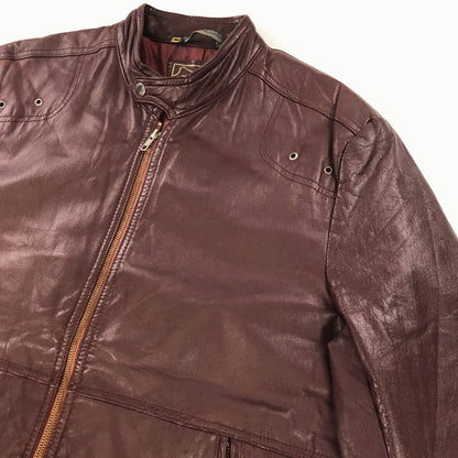 【中古】 その他アウター シーアンドエー 70～ 80年代 シングルライダース スランドカラー ジップ レザージャケット ボルドー XL 位 長袖 ブラウン【加古川物流】