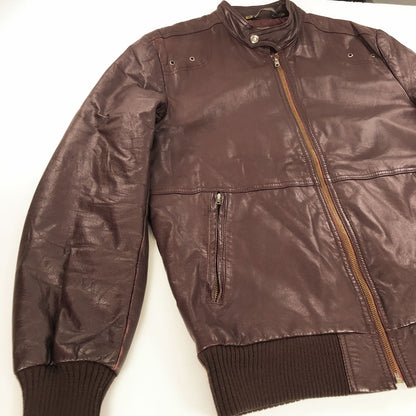【中古】 その他アウター シーアンドエー 70～ 80年代 シングルライダース スランドカラー ジップ レザージャケット ボルドー XL 位 長袖 ブラウン【加古川物流】