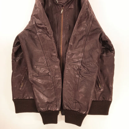 【中古】 その他アウター シーアンドエー 70～ 80年代 シングルライダース スランドカラー ジップ レザージャケット ボルドー XL 位 長袖 ブラウン【加古川物流】