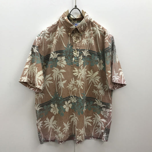【中古】Reyn Spooner | レインスプーナー 長袖シャツ レインスプナー 90年代 ビキニタグ 半袖アロハシャツ ヤシの木とハイビスカス柄 ブラウン系 ハワイアンシャツ XL ブラウン【加古川物流】