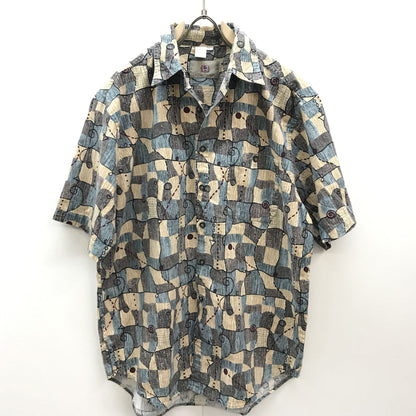 [Used] Long-sleeved shirt Territory Ahead Linen-blend heavy cotton Short-sleeved shirt Pop ethnic art pattern XXL Multicolor Size: L [Kakogawa Logistics] 