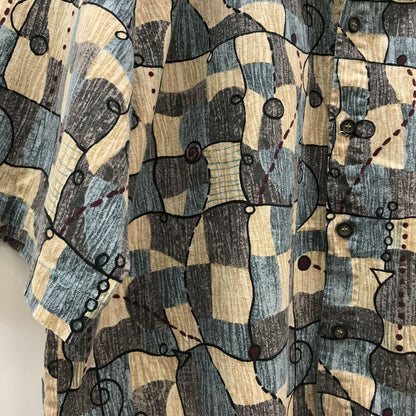 [Used] Long-sleeved shirt Territory Ahead Linen-blend heavy cotton Short-sleeved shirt Pop ethnic art pattern XXL Multicolor Size: L [Kakogawa Logistics] 