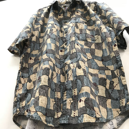 [Used] Long-sleeved shirt Territory Ahead Linen-blend heavy cotton Short-sleeved shirt Pop ethnic art pattern XXL Multicolor Size: L [Kakogawa Logistics] 