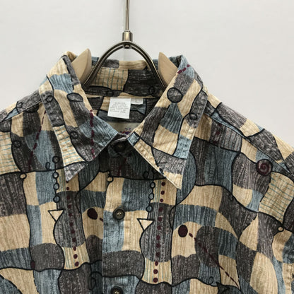 [Used] Long-sleeved shirt Territory Ahead Linen-blend heavy cotton Short-sleeved shirt Pop ethnic art pattern XXL Multicolor Size: L [Kakogawa Logistics] 