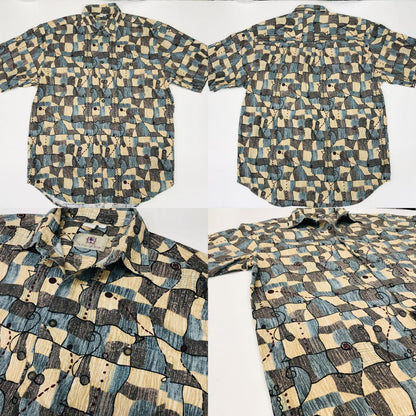 [Used] Long-sleeved shirt Territory Ahead Linen-blend heavy cotton Short-sleeved shirt Pop ethnic art pattern XXL Multicolor Size: L [Kakogawa Logistics] 