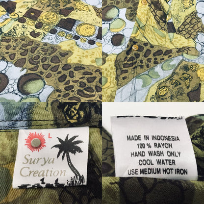 [Used] Long-sleeved shirt Surya Creations Rayon Patterned shirt Short-sleeved shirt Tropical motif pattern? XL Multicolor [Kakogawa Logistics] 