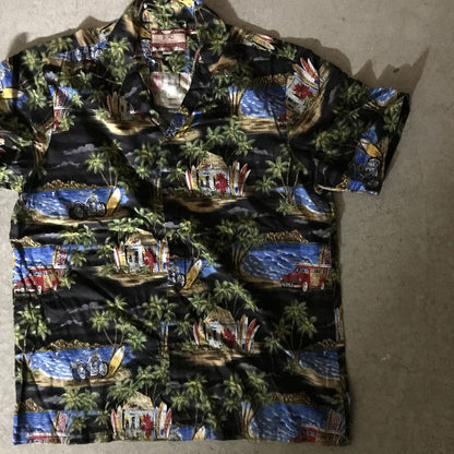 [Used] RJC | RJC short-sleeved shirt 80s-90s RJC Aloha Hawaiian shirt Black Motorcycle pattern Black Size: L [Kakogawa Logistics] 